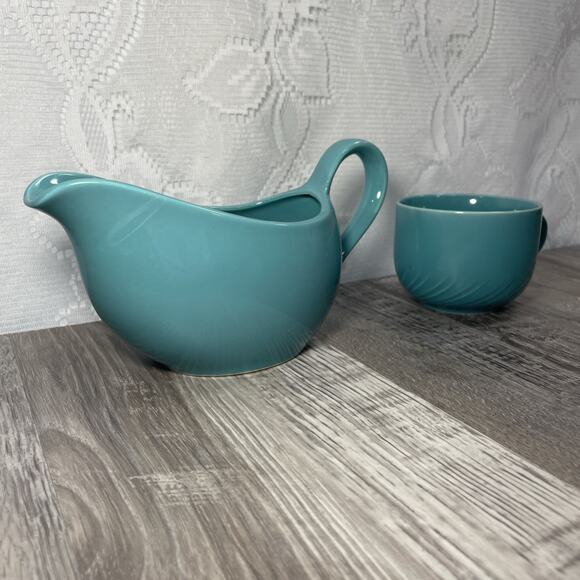 Mervyns Japan Gravy Boat Dish Teal Blue & Small Cup Mug Vintage - Picture 5 of 16